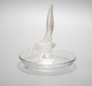 A Lalique glass pin tray, height 11cm