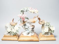 Three Royal Worcester porcelain groups of birds, modelled by Dorothy Doughty - ‘’Nightingale and