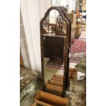 A 1920's chinoiserie lacquer robing mirror, width 38cm, height 138cm