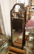 A 1920's chinoiserie lacquer robing mirror, width 38cm, height 138cm