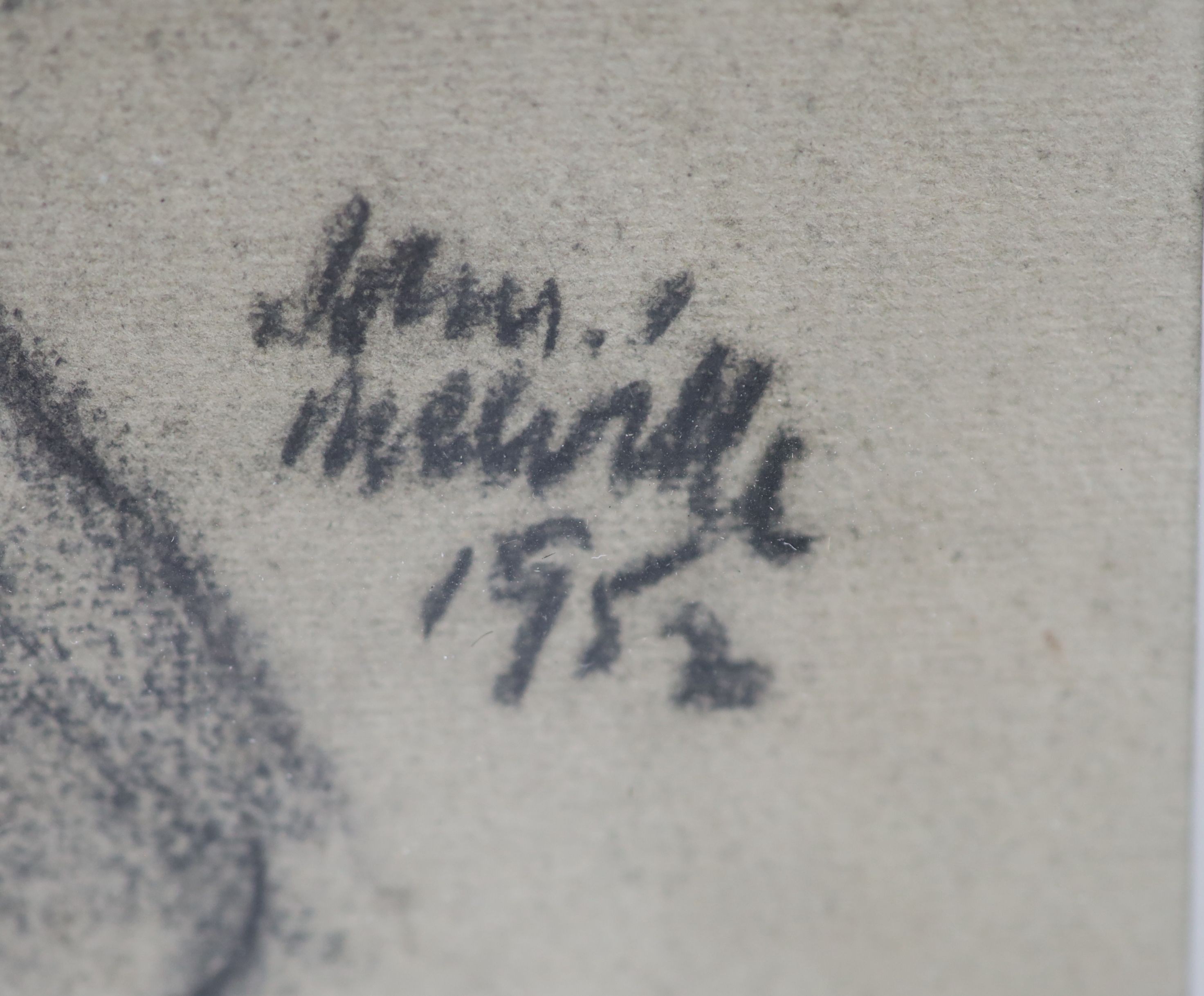 John Melville (1902-1986), charcoal, Study of a seated woman, signed and dated 1952, 30 x 19.5cm. - Image 3 of 3