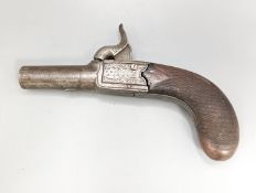 A 19th century pocket pistol, engraved makers mark G and J Deane London, 15.5 cm