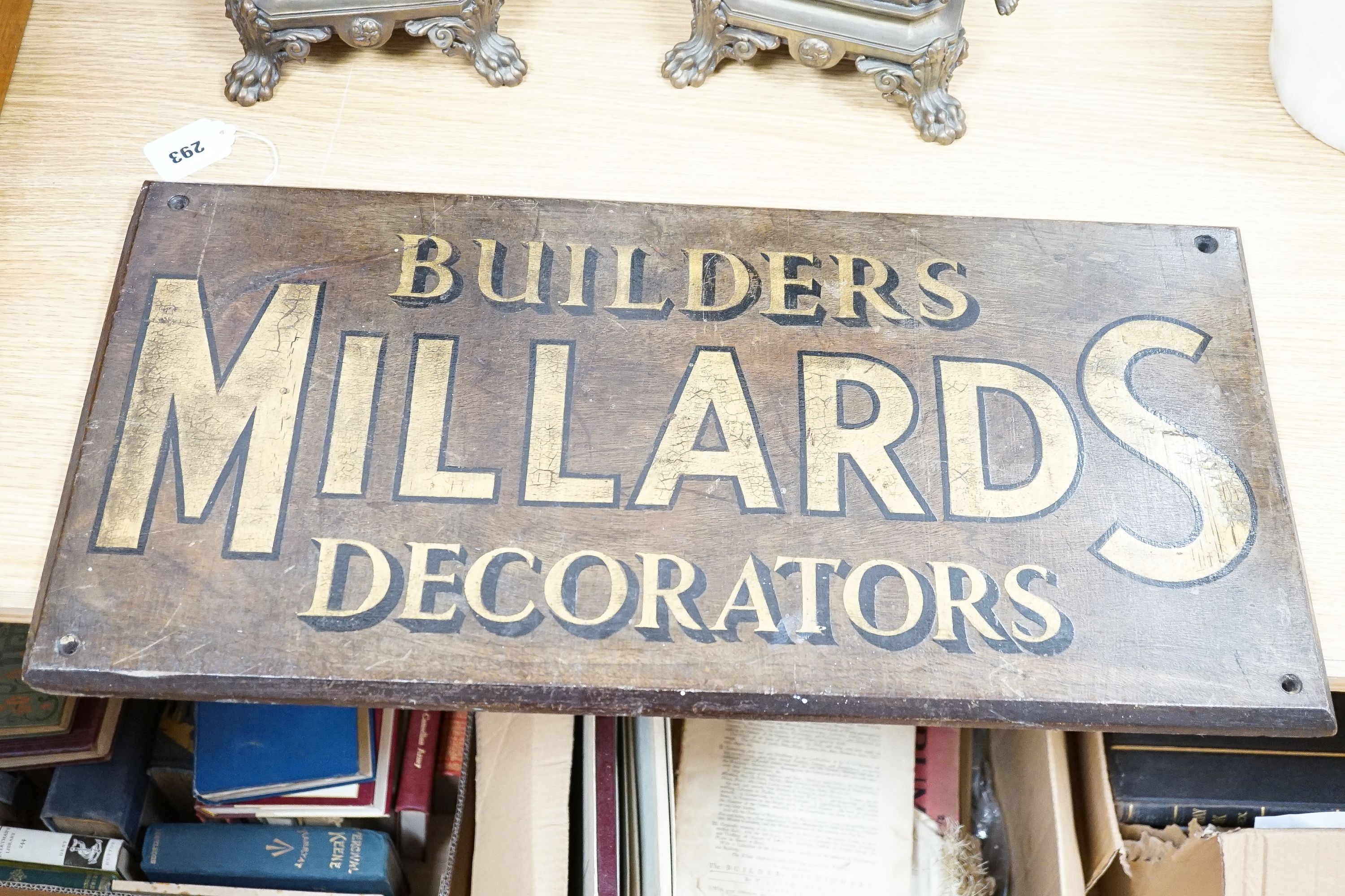 A painted wood advertising sign ‘MILLARDS BUILDERS DECORATORS’, pre war 33x67cm - Image 4 of 4