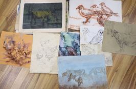 Michael Cadman (1920-2012), folio of drawings and watercolours, Studies of figures, animals and
