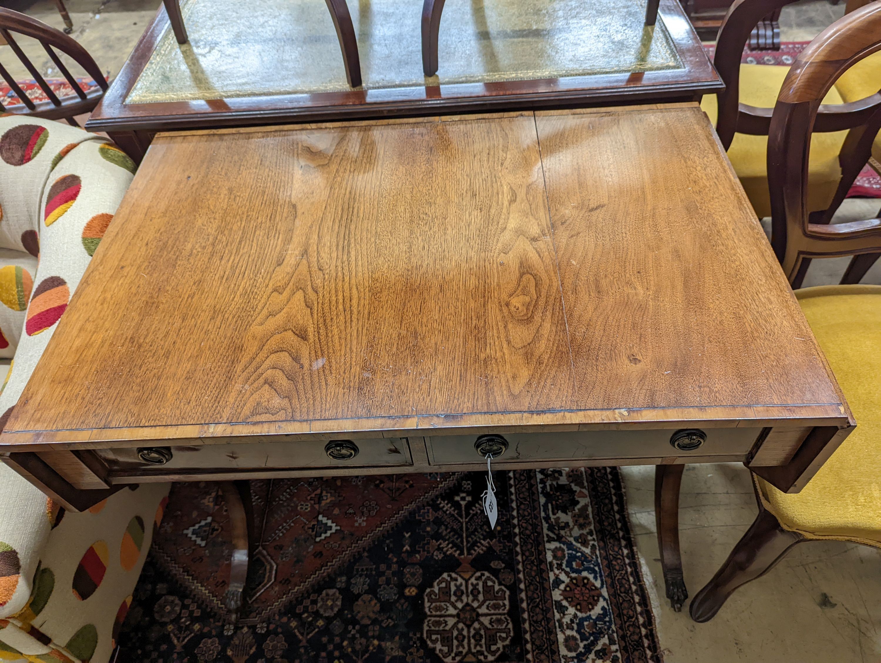 A Regency style banded mahogany sofa table, width 86cm, depth 56cm, height 72cm - Image 2 of 5