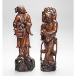 Two early 20th century Chinese carved hardwood figures of ladies 39cm