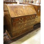 A George II figured walnut bureau, width 99cm, depth 53cm, height 98cm