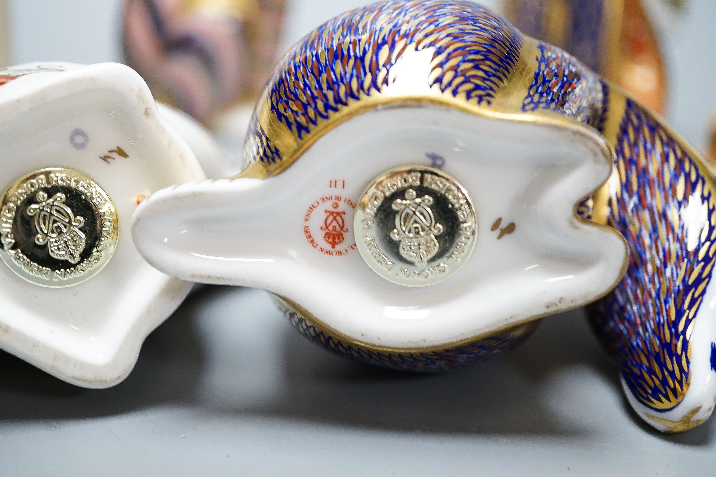 Four Royal Crown Derby paperweights, a Royal Doulton jug, a Belleek jug and a Wedgwood Noah’s ark - Image 5 of 6