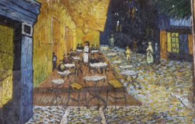 After Vincent van Gogh, oil on canvas laid on board, Cafe Terrace at Night, 35 x 54cm, unframed