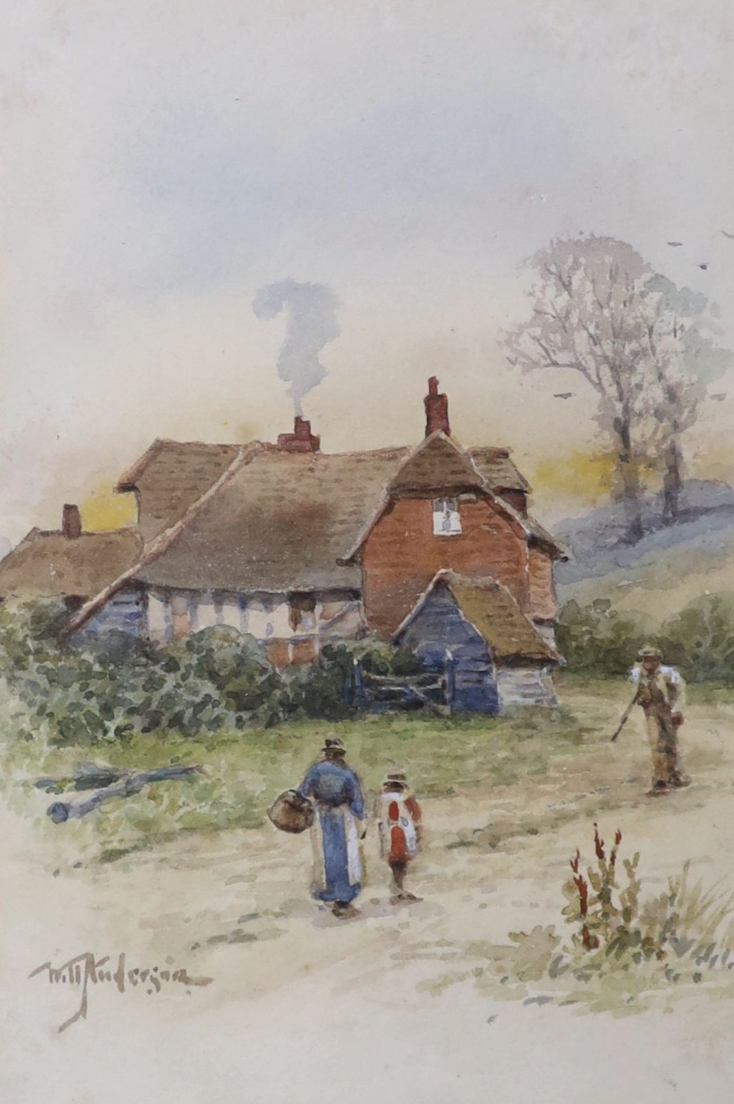 William Anderson (Exh.1880-1895), watercolour, 'A Farm House in Surrey', signed, 16 x 11cm