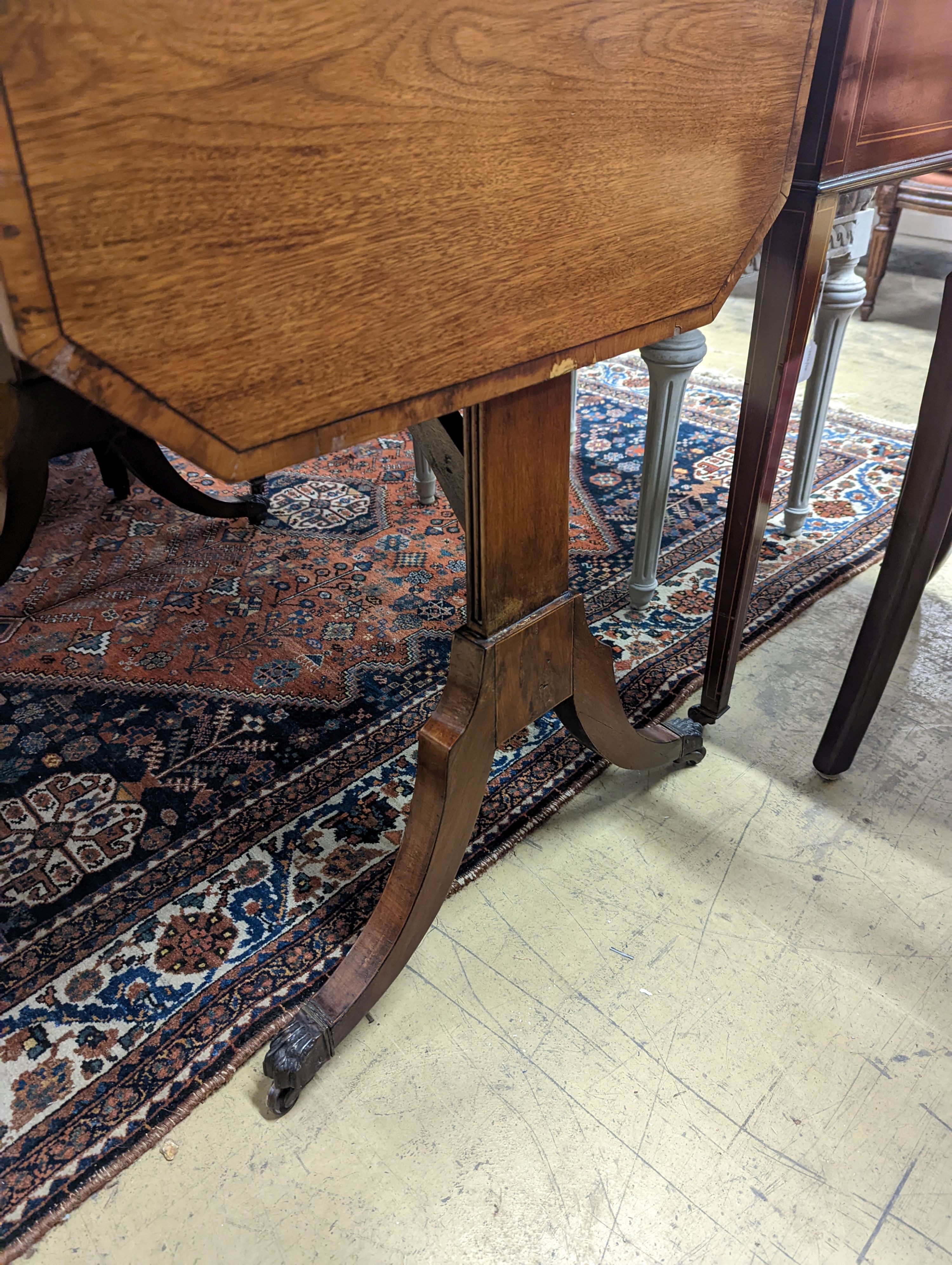 A Regency style banded mahogany sofa table, width 86cm, depth 56cm, height 72cm - Image 4 of 5