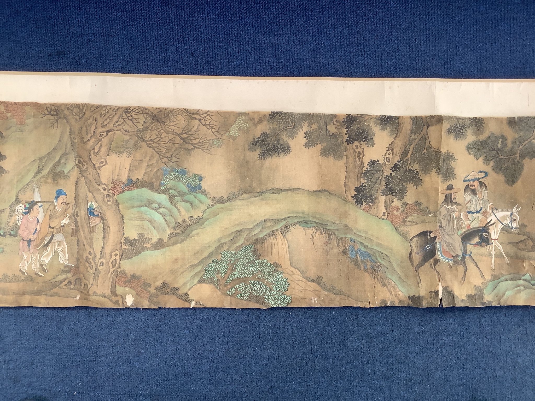 A 19th century Chinese hand scroll painting on silk of figures in a landscape, approximately 206 - Image 2 of 10