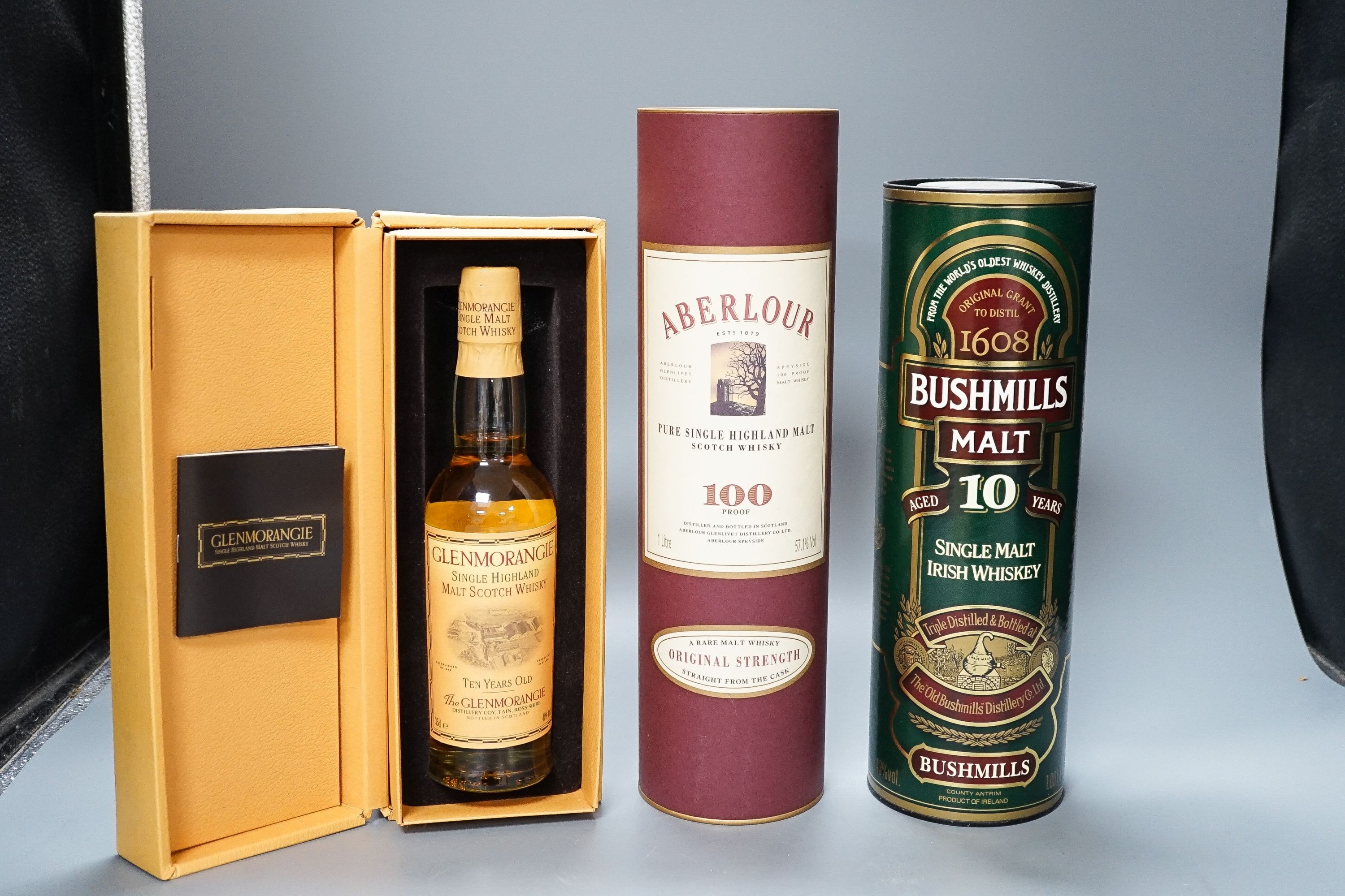 1 litre of 100 proof Abelour Scotch whisky, 1 litre of 10 year Bushmills Irish whiskey and a 35cl 10 - Image 2 of 2