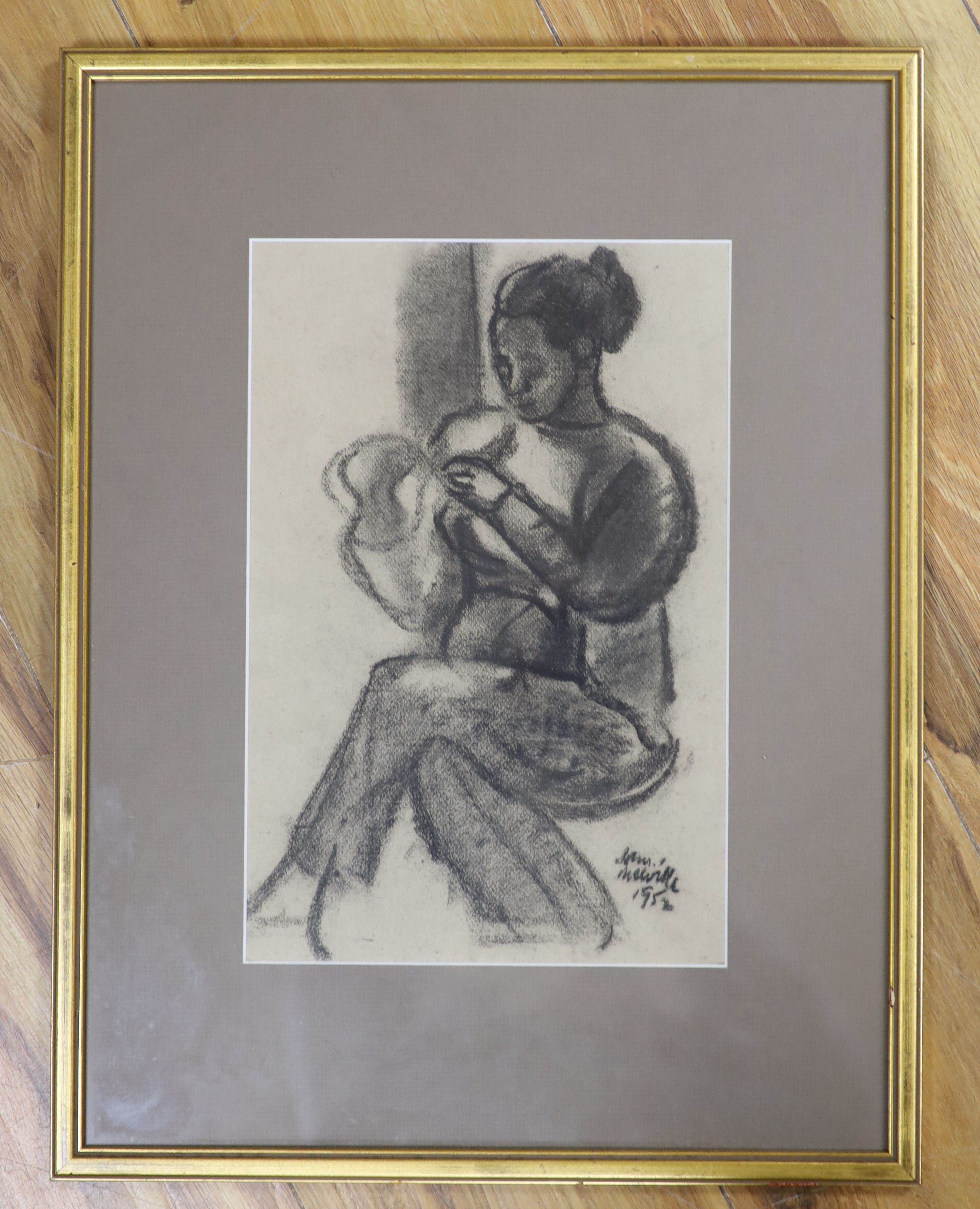 John Melville (1902-1986), charcoal, Study of a seated woman, signed and dated 1952, 30 x 19.5cm. - Image 2 of 3