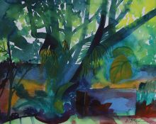 Jeremy Ramsey (b.1932), watercolour, View of a garden wall 1995, signed, Redfern Gallery label