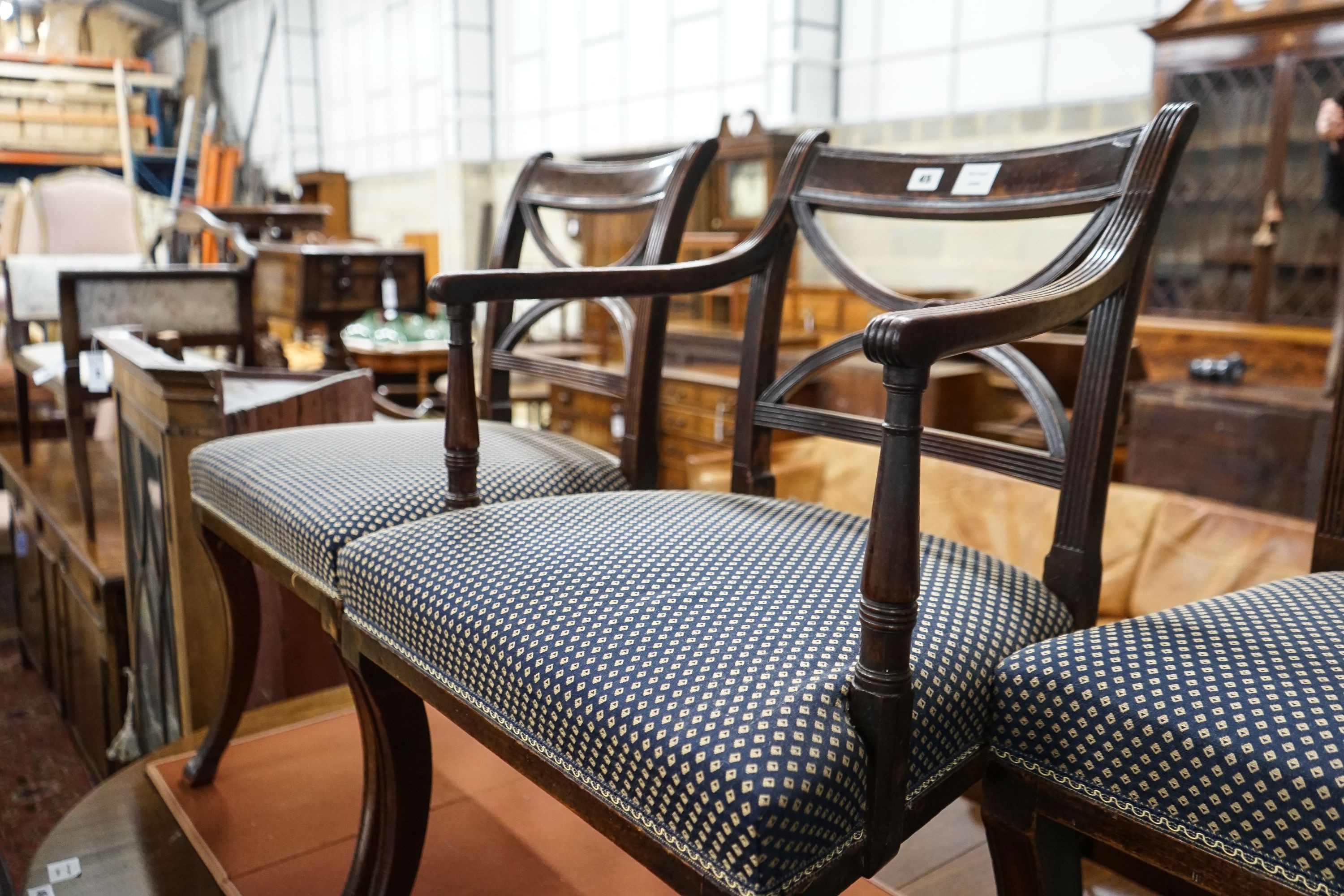 A set of five Regency mahogany dining chairs, (one with arms, four single) - Image 4 of 4