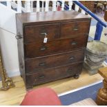 A mid 19th century Indian rosewood brass mounted two part military chest, width 91cm, depth 43cm,