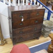 A mid 19th century Indian rosewood brass mounted two part military chest, width 91cm, depth 43cm,