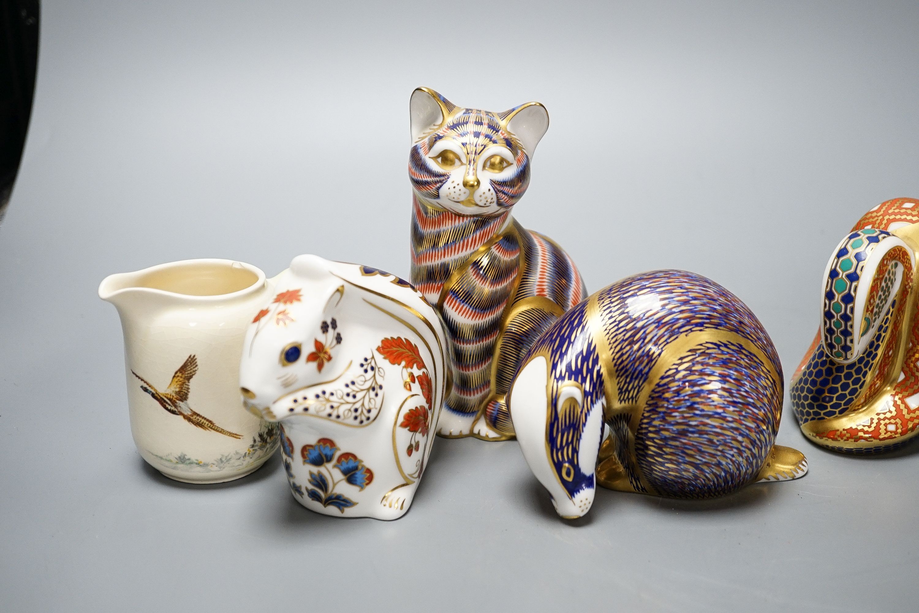 Four Royal Crown Derby paperweights, a Royal Doulton jug, a Belleek jug and a Wedgwood Noah’s ark - Image 2 of 6