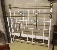 A Victorian style porcelain mounted iron and brass double bed frame, width 136cm