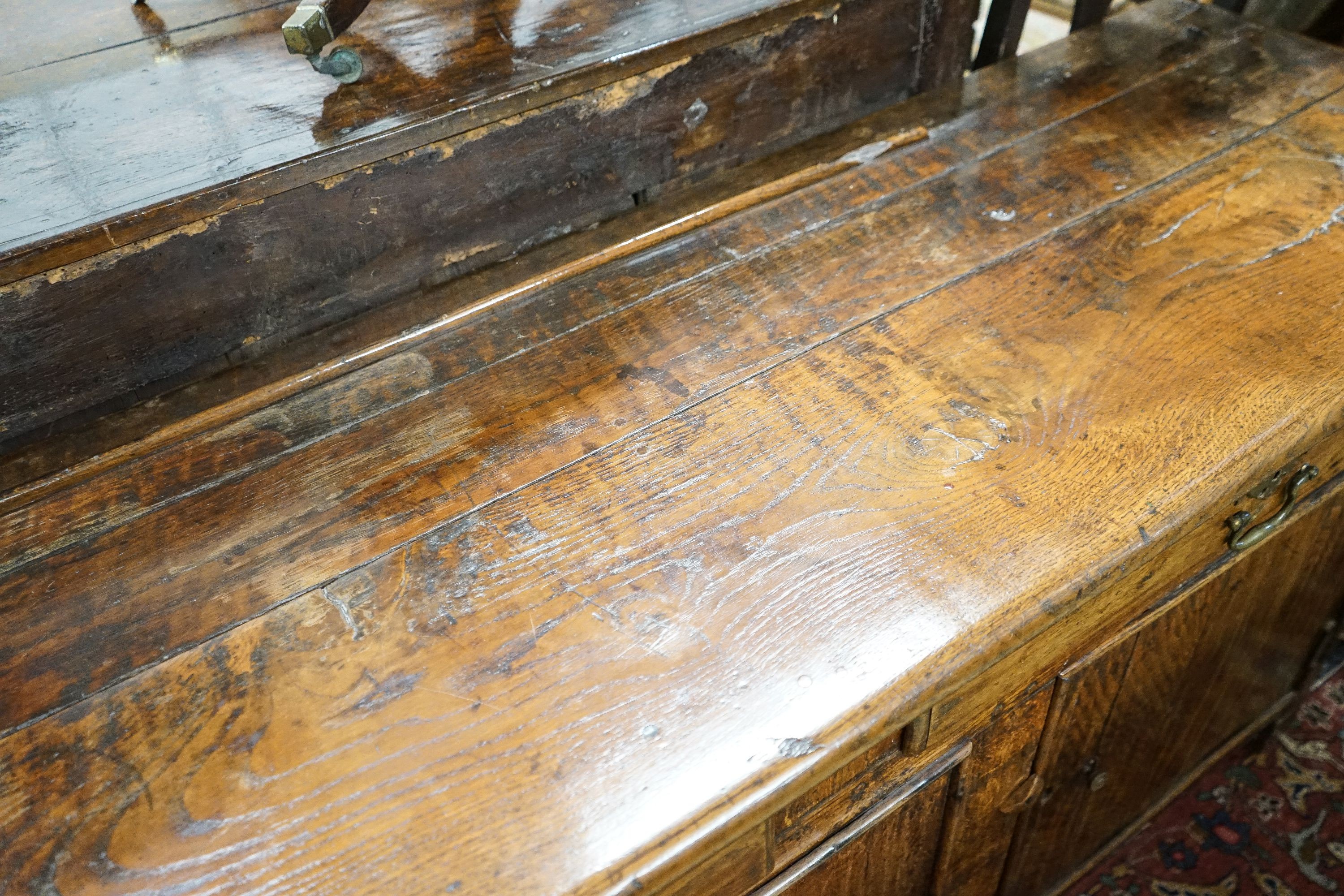An 18th century and later oak low dresser, length 182cm, depth 52cm, height 75cm - Image 5 of 5