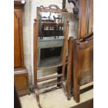 A Victorian mahogany adjustable cheval mirror, with rising plate, width 56cm