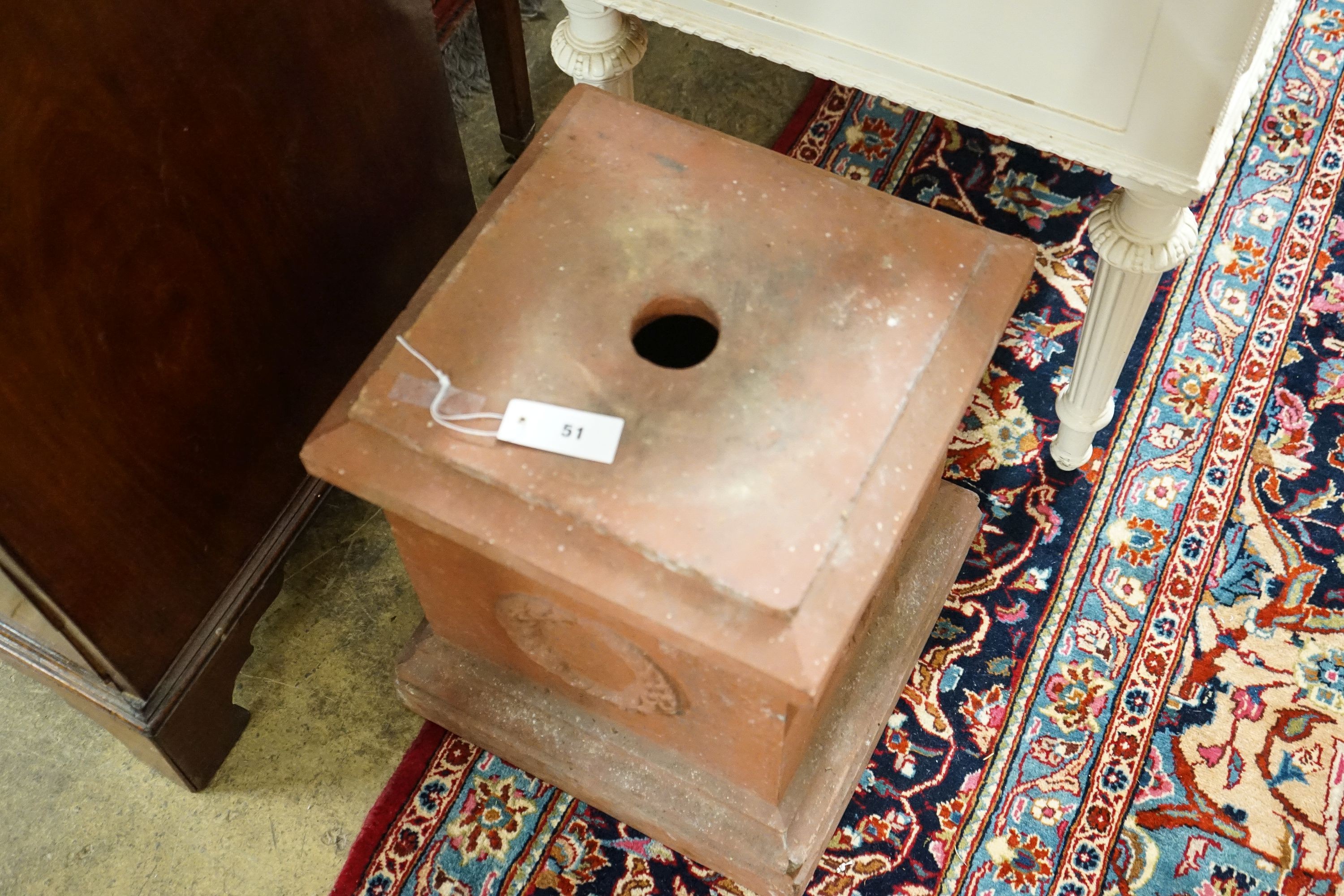 A square terracotta garden plinth, width 35cm, height 46cm - Image 2 of 2