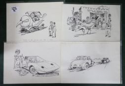 Martin Honeysett (b.1943-), four original cartoons, 'Ali Bakstreet Donkey Customising', 'Bonzo /