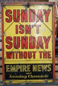 A mid century rectangular tin newspaper advertising sign, width 50cm, height 80cm