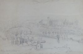 Miss Philip Phillips (fl.1832-1878), pencil drawing, Eton School and College drawn from a window,