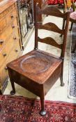 An 18th century mahogany ladderback box seat chair, width 48cm, depth 43cm, height 94cm