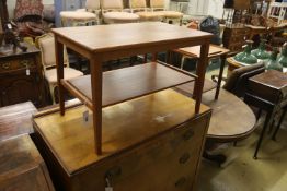 A mid century design Danish style teak two-tier occasional table, width 68cm, depth 43cm, height