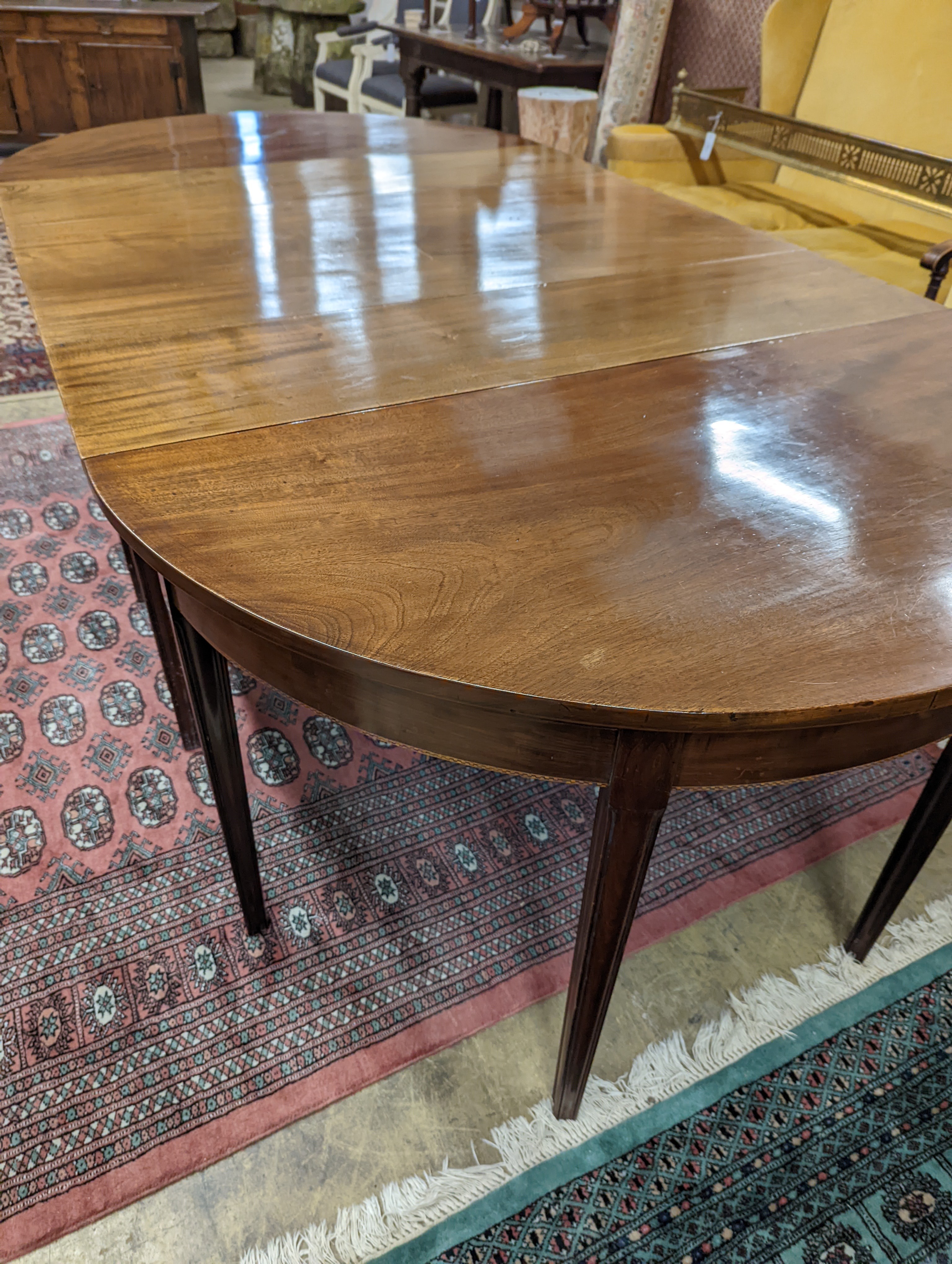 A George III mahogany D end extending dining table, with drop flap central section, length 240cm - Image 2 of 7