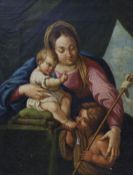 19th century Italian School, oil on canvas, Virgin and child with St John The Baptist, 20 x 16cm,