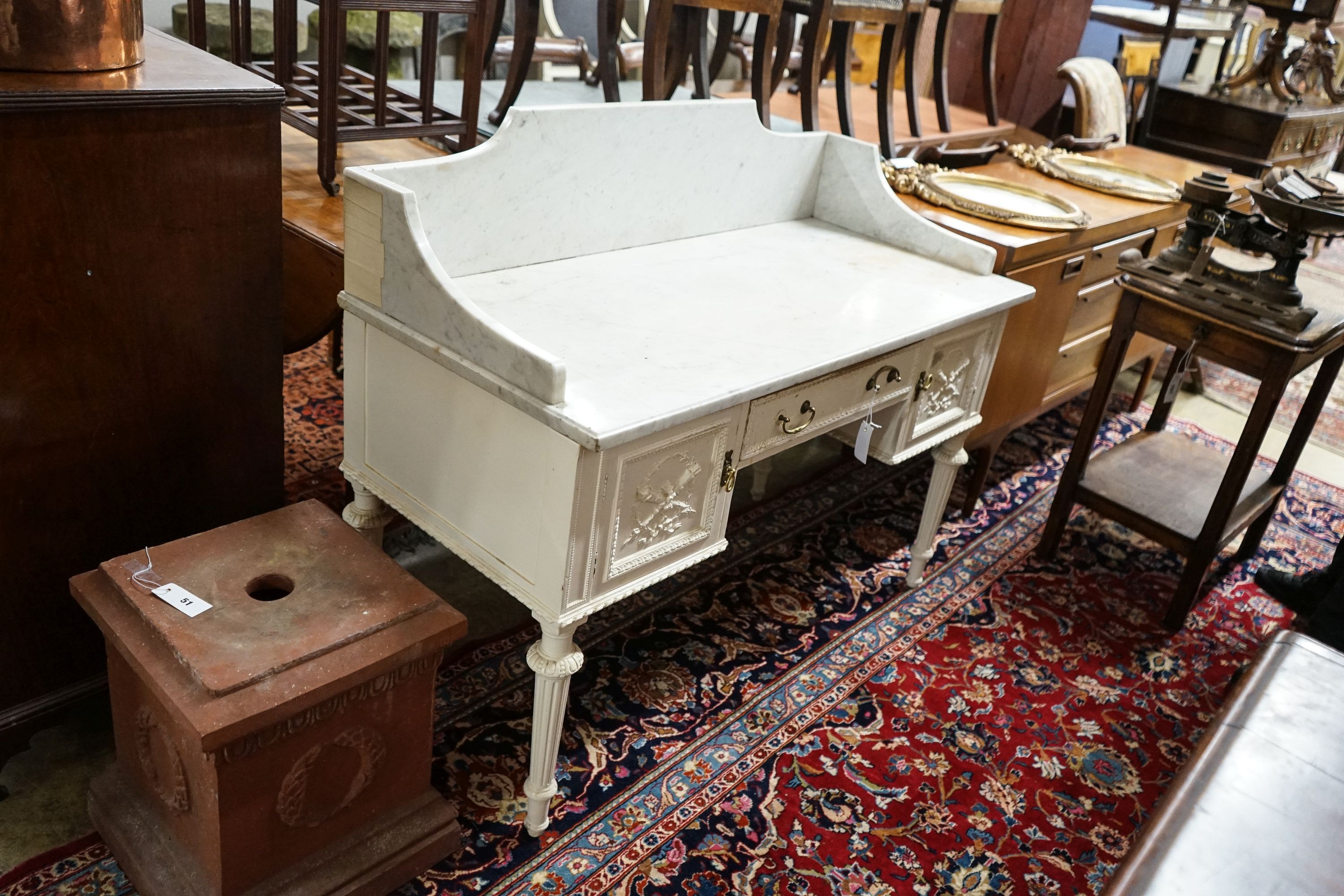 An Edwardian painted pine and gesso marble topped wash stand, width 122cm, depth 56cm, height 90cm - Image 2 of 4