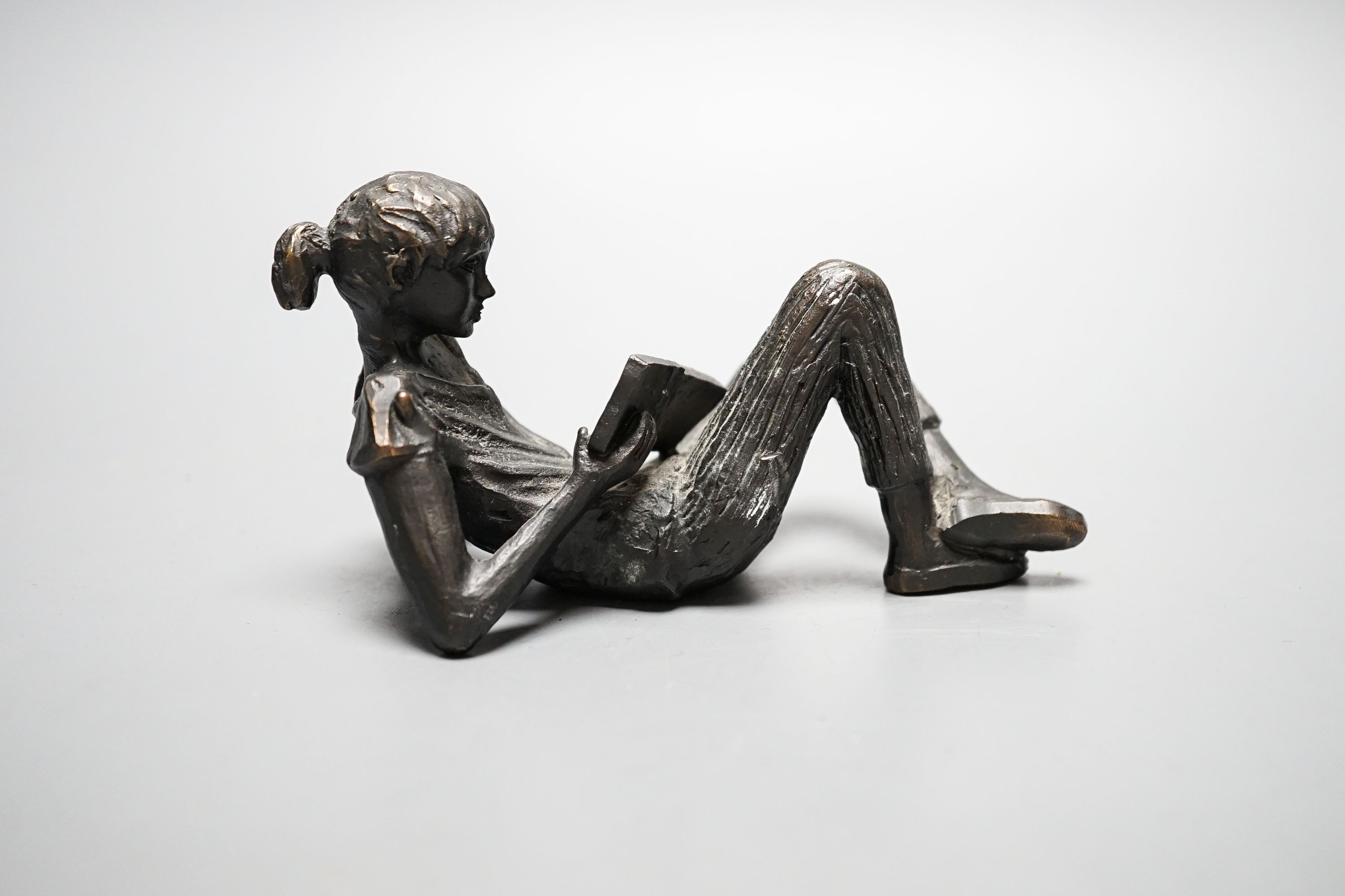 Gerda Rubinstein, (b. 1931). A bronze reclining girl, width 13cm - Image 3 of 4