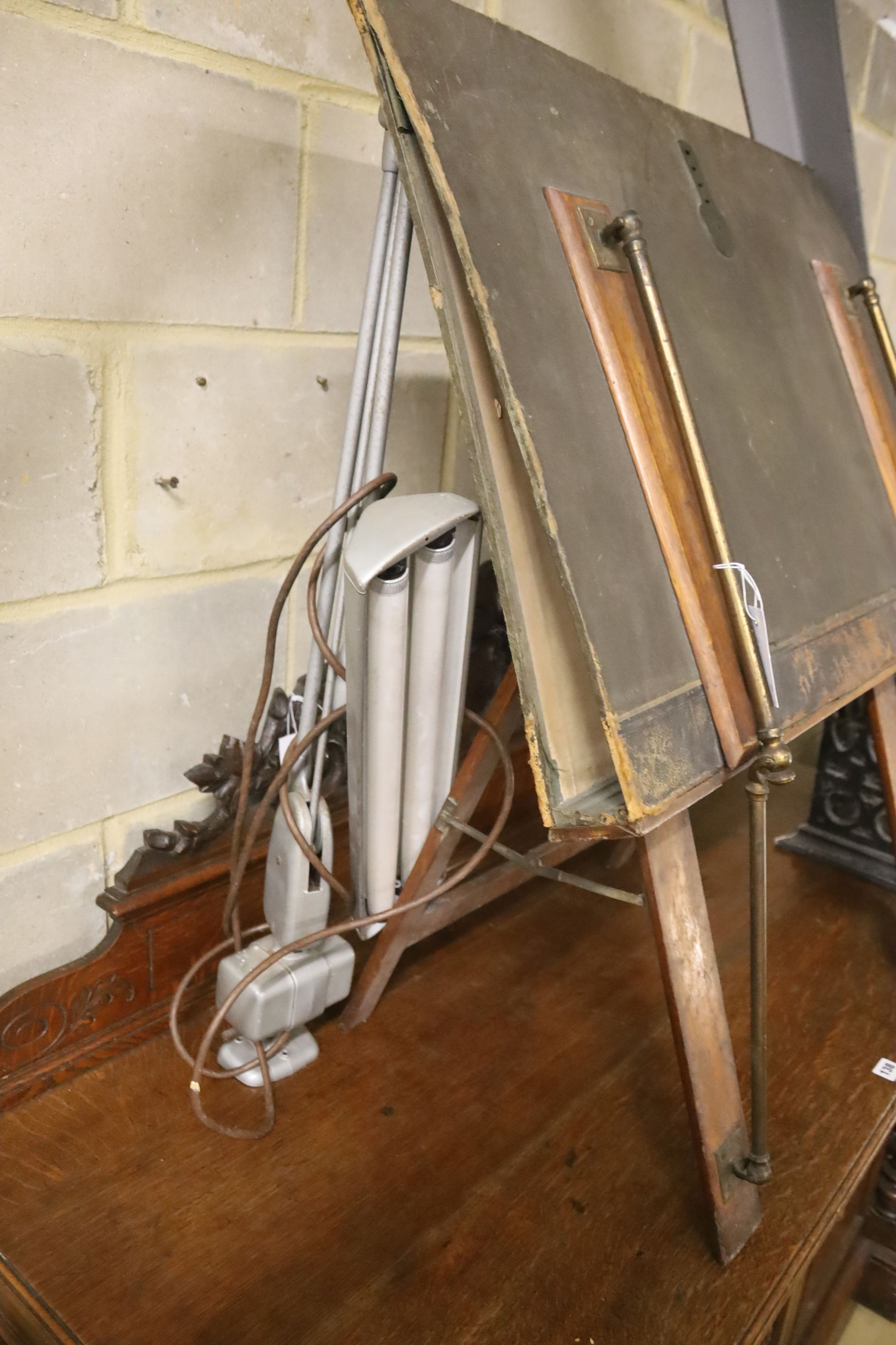 An early 20th century brass mounted folio stand together with a reading lamp - Image 2 of 2