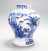 A large 19th century Chinese blue and white vase, damaged 31cm