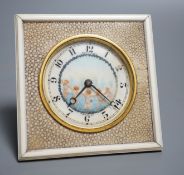 A Mappin and Webb shagreen and ivory strut timepiece, height 11cm