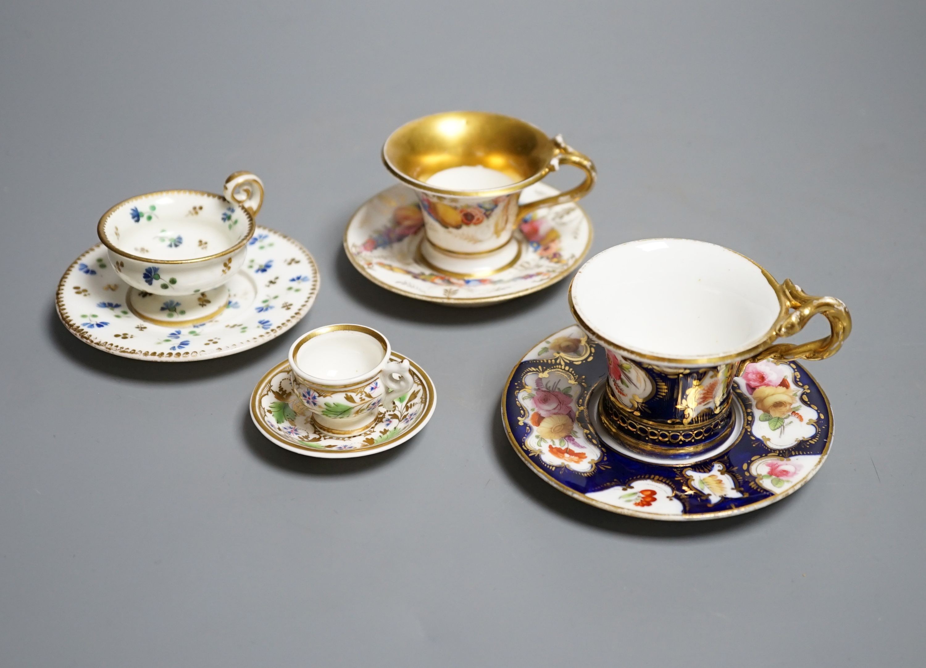 Four Coalport miniature teacups and saucers, c. 1820. Provenance - Mona Sattin collection of