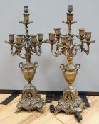 A pair of French bronze 6 light candelabra 60cm