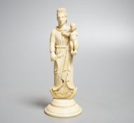 A 19th century Indo-Portuguese carved ivory model of the Virgin and child, height 15cm