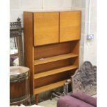 A mid century style teak two door side cabinet, width 102cm, depth 26cm, height 156cm