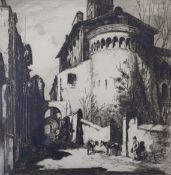 Sidney Tushingham, A.R.E., (1884-1968), etching, Italian street scene, signed, 30 x 29cm