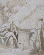 Old master, pen ink and wash Christ at the well, 27.5 x 22 cm