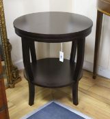 A pair of contemporary circular two tier occasional tables, diameter 60cm, height 65cm