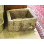 A 19th century rectangular carved stone trough, length 61cm, depth 48cm, height 33cm