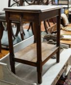 A Victorian Aesthetic movement oak two tier side table, width 62cm, depth 40cm, height 73cm