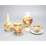 A Royal Worcester fruit painted small pot pourri and cover, 10.9cm high and a similar vase, 15cm,