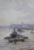 Walter Duncan, A.R.W.S., (1848-1932), watercolour, Steamships on the Thames, London, signed, 28 x